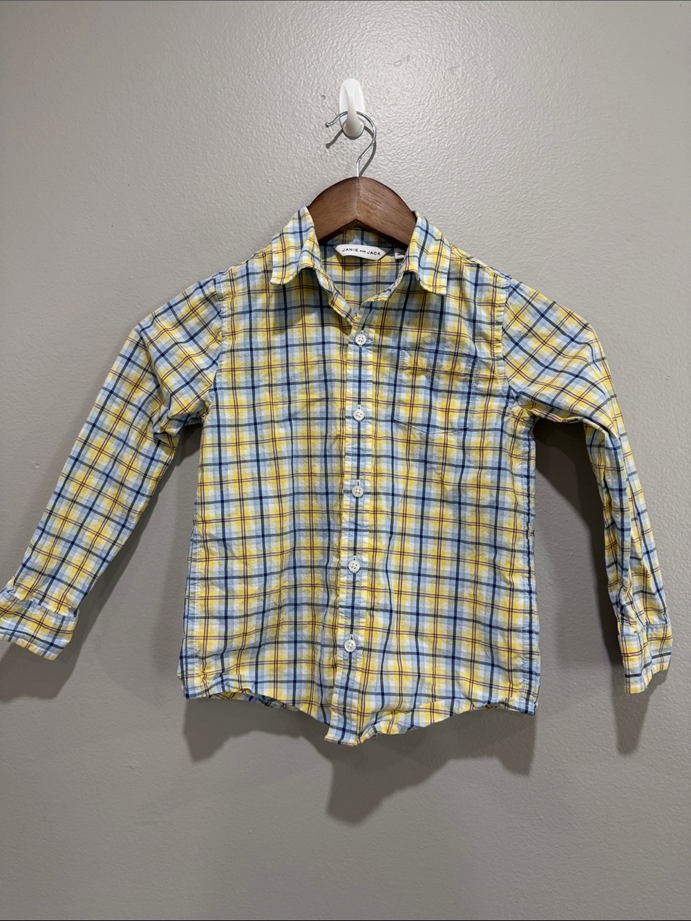 Janie and Jack Yellow and Blue Plaid Button-Down Shirt size 5